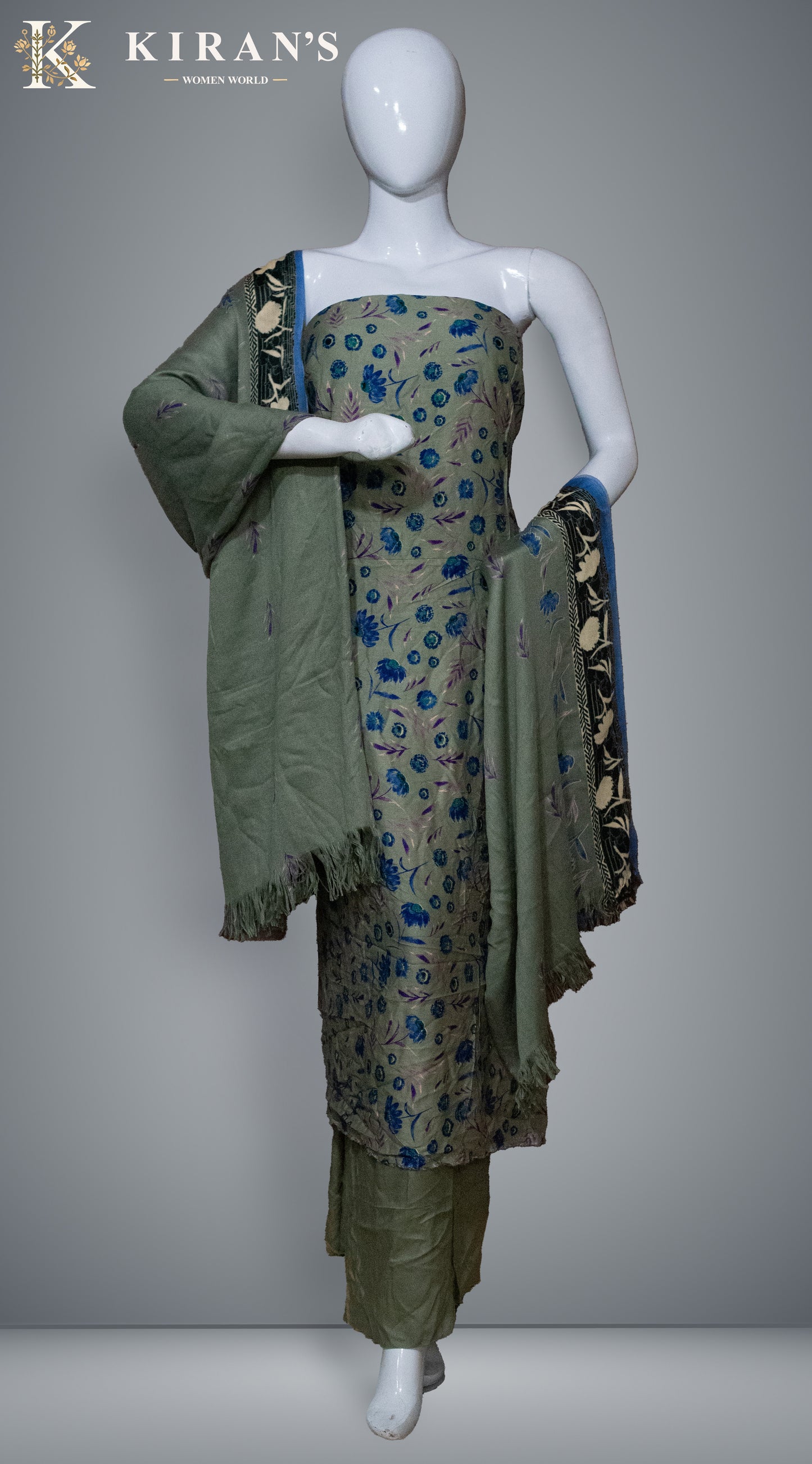Azure Bloom – Marina Suit | Wool Dupatta