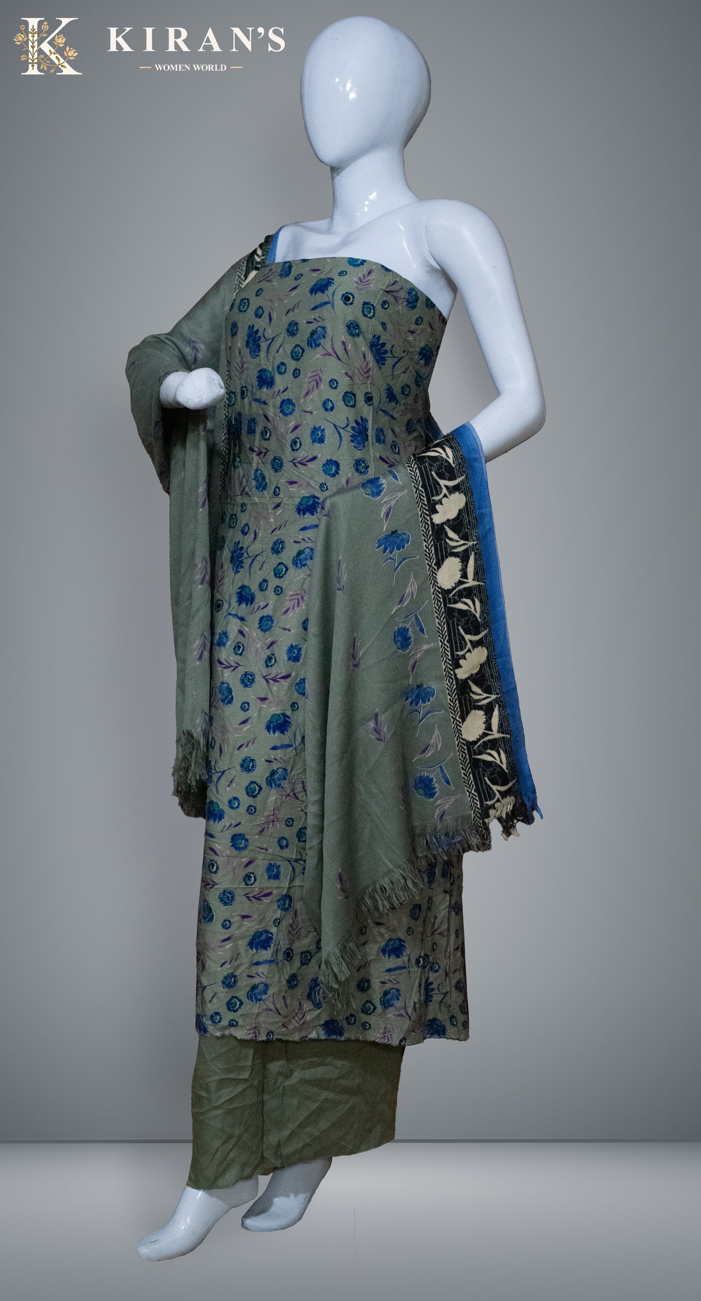 Azure Bloom – Marina Suit | Wool Dupatta
